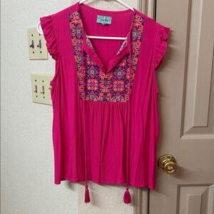 Pink Lily Fuchsia Embroidered Blouse